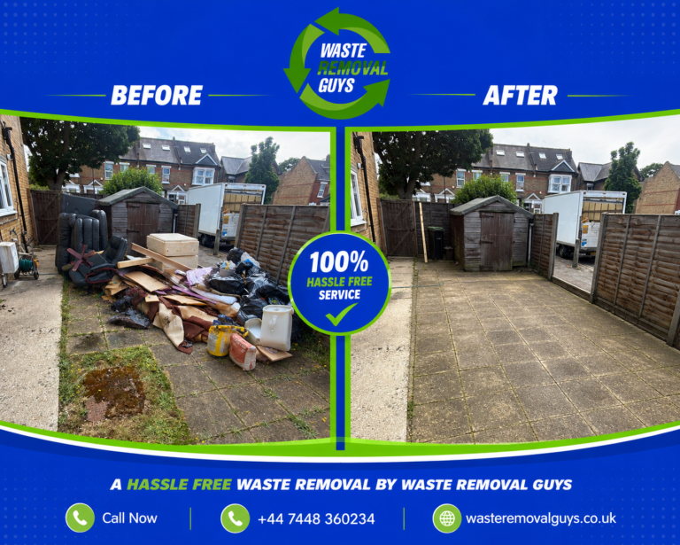 Before and after patio rubbish clearance by Waste Removal Guys